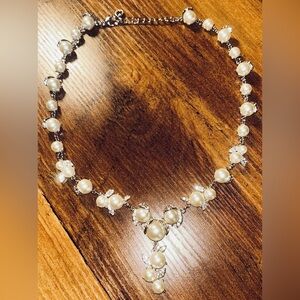 Charter Club Pearl and Crystal Silver-Tone Necklace - 16”-18” adjustable length